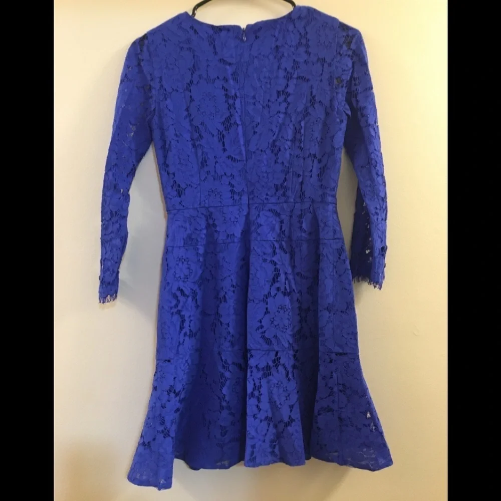 J. Crew Cobalt Blue Lace Long Sleeves Ruffle Dress - Picture 12 of 15